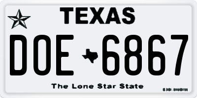 TX license plate DOE6867