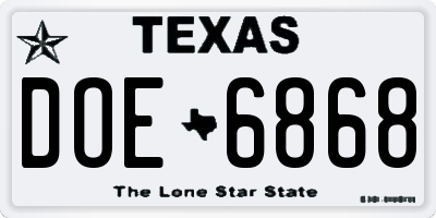 TX license plate DOE6868