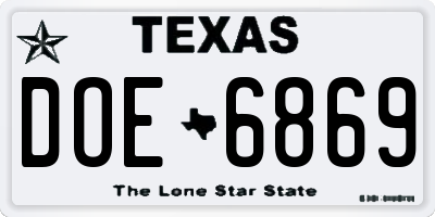 TX license plate DOE6869