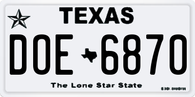 TX license plate DOE6870