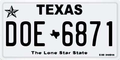 TX license plate DOE6871