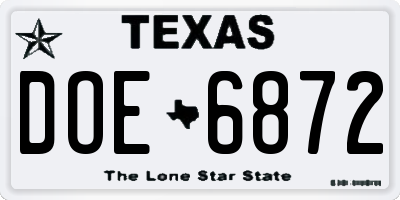 TX license plate DOE6872