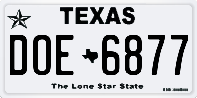 TX license plate DOE6877