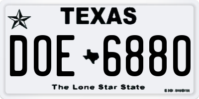 TX license plate DOE6880