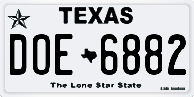 TX license plate DOE6882