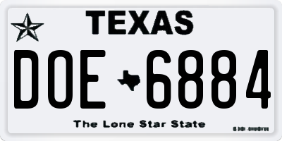 TX license plate DOE6884