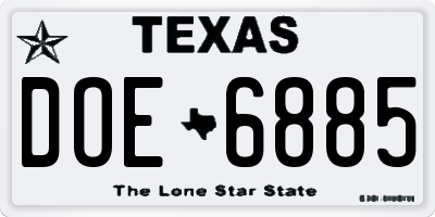 TX license plate DOE6885