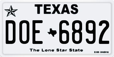 TX license plate DOE6892