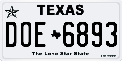 TX license plate DOE6893