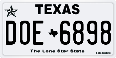 TX license plate DOE6898