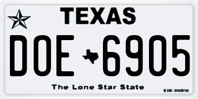 TX license plate DOE6905