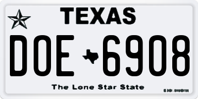 TX license plate DOE6908