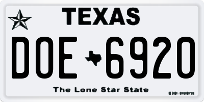 TX license plate DOE6920