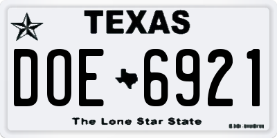 TX license plate DOE6921