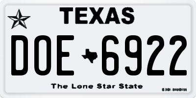TX license plate DOE6922