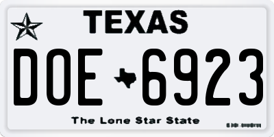TX license plate DOE6923