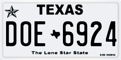 TX license plate DOE6924