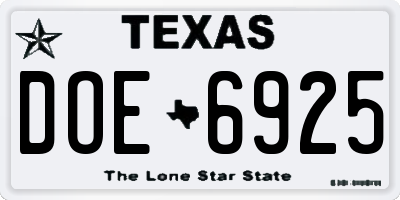TX license plate DOE6925
