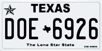 TX license plate DOE6926