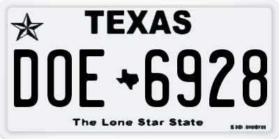 TX license plate DOE6928