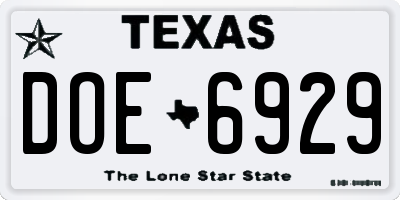 TX license plate DOE6929