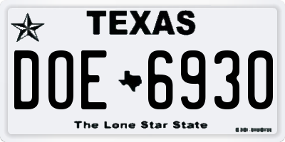 TX license plate DOE6930