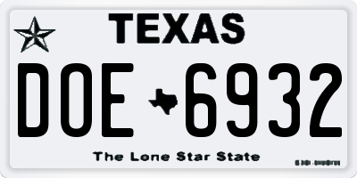 TX license plate DOE6932