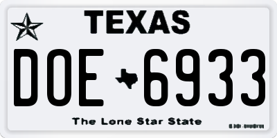 TX license plate DOE6933