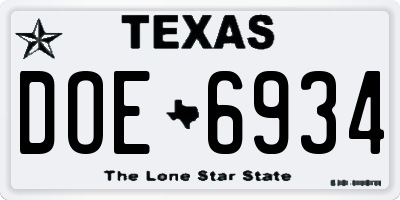TX license plate DOE6934