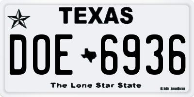 TX license plate DOE6936