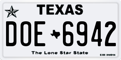 TX license plate DOE6942