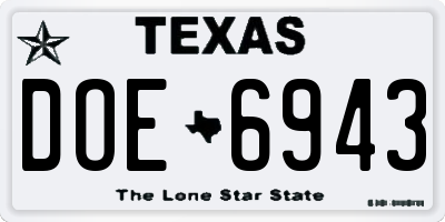TX license plate DOE6943