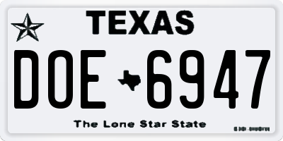 TX license plate DOE6947