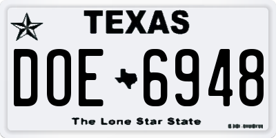 TX license plate DOE6948