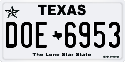 TX license plate DOE6953