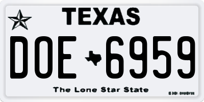 TX license plate DOE6959