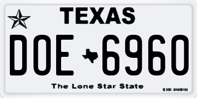 TX license plate DOE6960