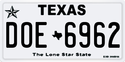 TX license plate DOE6962