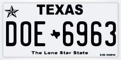 TX license plate DOE6963