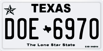 TX license plate DOE6970