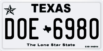 TX license plate DOE6980