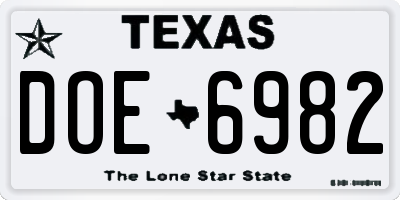 TX license plate DOE6982