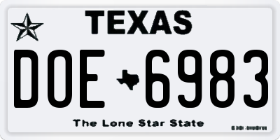 TX license plate DOE6983
