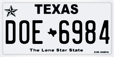 TX license plate DOE6984