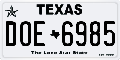 TX license plate DOE6985