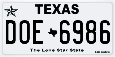 TX license plate DOE6986