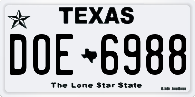 TX license plate DOE6988