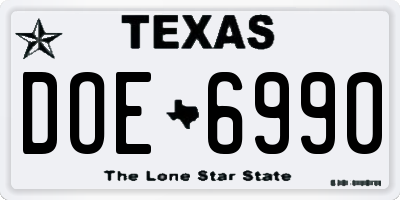 TX license plate DOE6990