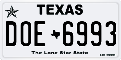 TX license plate DOE6993