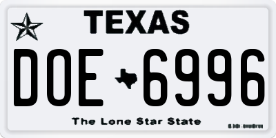 TX license plate DOE6996